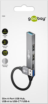 Goobay Slim 4-Port USB-A Hub 4 porte lysegrå