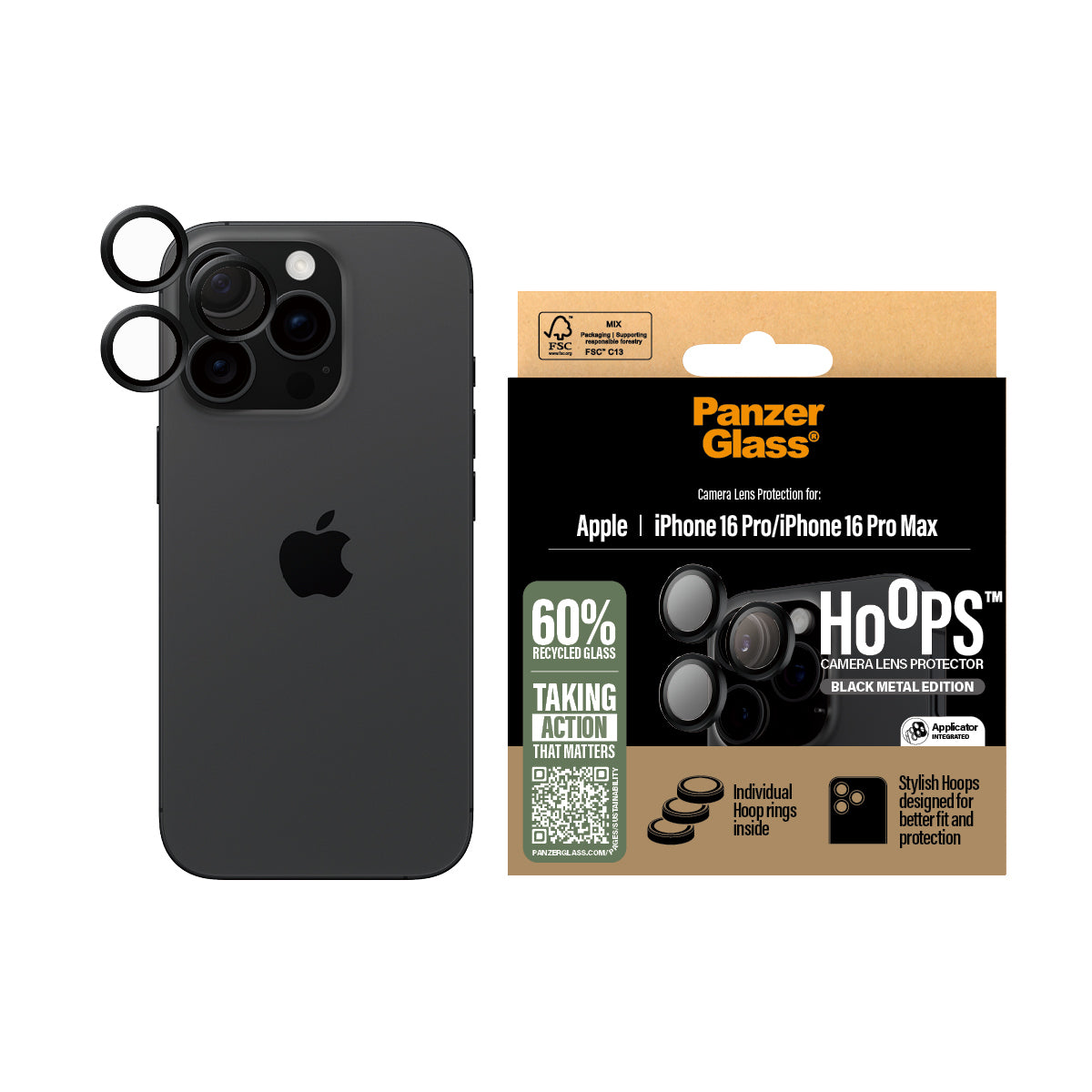 PanzerGlass ® Hoops® Sort Kameralinsebeskytter iPhone 16 Pro | 16 Pro Max