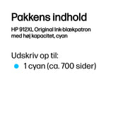 HP 912XL Cyan 825 sider Blæk 3YL81AE