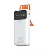 Dudao stor kapacitet powerbank med 4 indbyggede kabler 20000mAh USB Type C + micro USB + Lightning + USB-A (indgang) - hvid (Dudao K6Pro +)