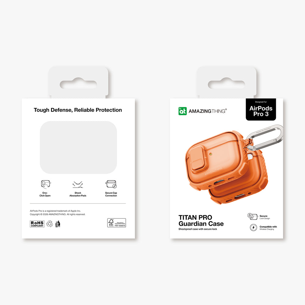 AmazingThing Titan Pro Mag Case Clear til AirPods Pro 3 - Orange