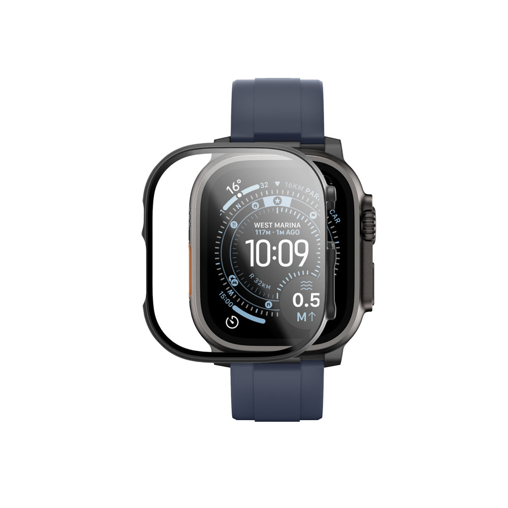 AmazingThing Radix Glass Screen Protector med Case til Apple Watch UItra 3 49mm - sort