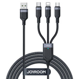 Joyroom S-A18 3in1 3.5A USB-A - Lightning+USB-C+MicroUSB kabel 1,2m - sort