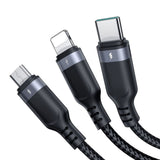 Joyroom S-A18 3in1 3.5A USB-A - Lightning+USB-C+MicroUSB kabel 1,2m - sort