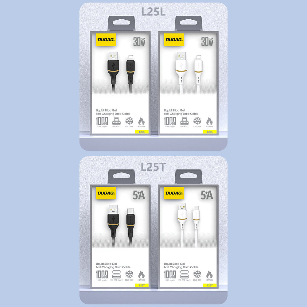 Dudao L25T USB-A-USB-C-silikonkabel 5A 1m - hvid