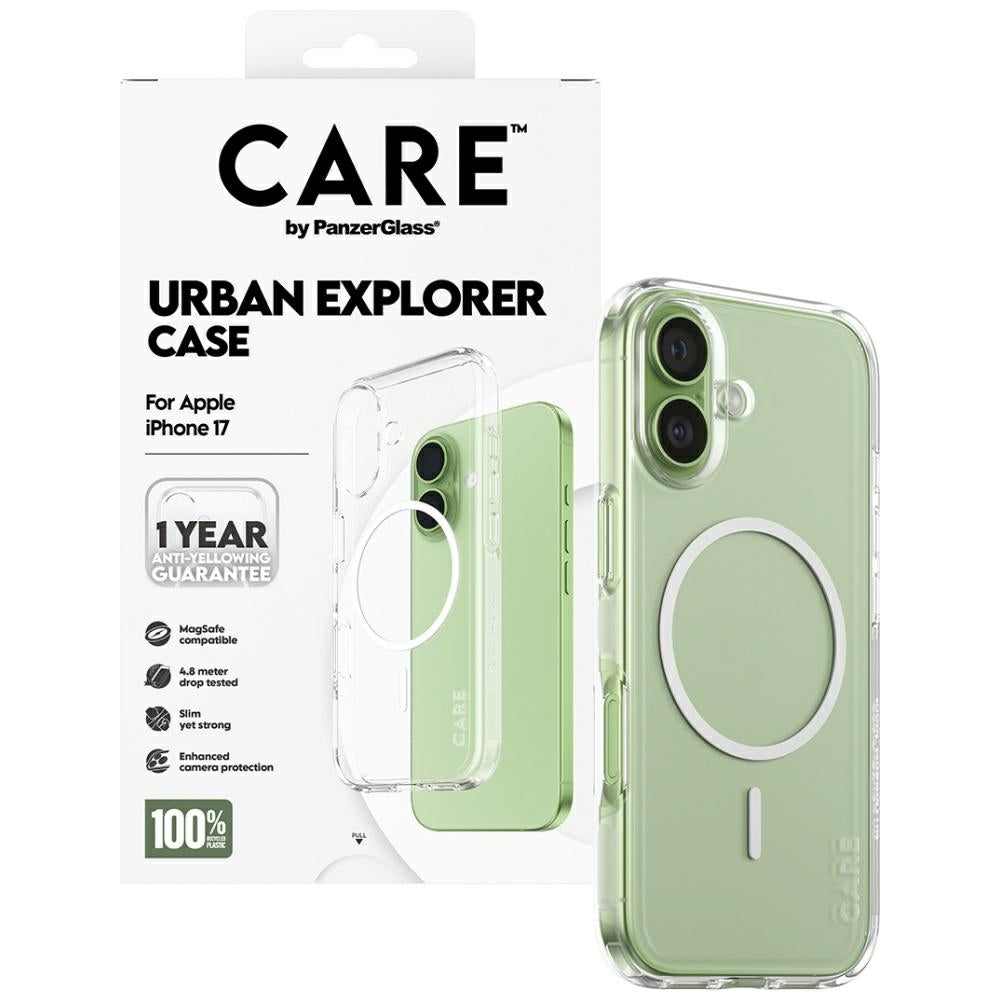 CARE af PanzerGlass Flagship Urban Explorer Case w. White MagSafe til iPhone 17 - Transparent