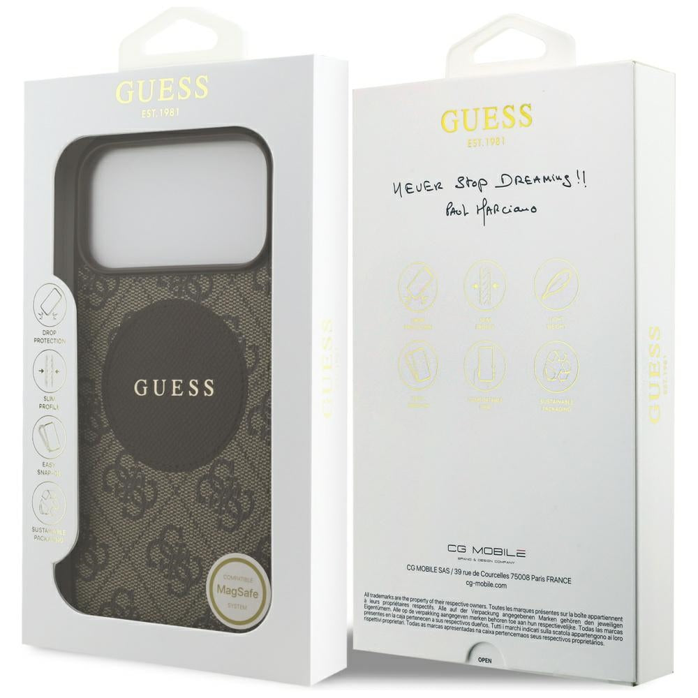 Guess 4G Circle Classic Logo MagSafe-hylster til iPhone 17 Pro Max - brun
