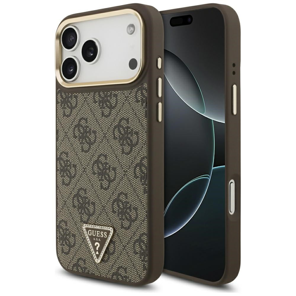 Guess 4G Triangle Logo MagSafe Case for iPhone 17 Pro Max - Brown & Gold