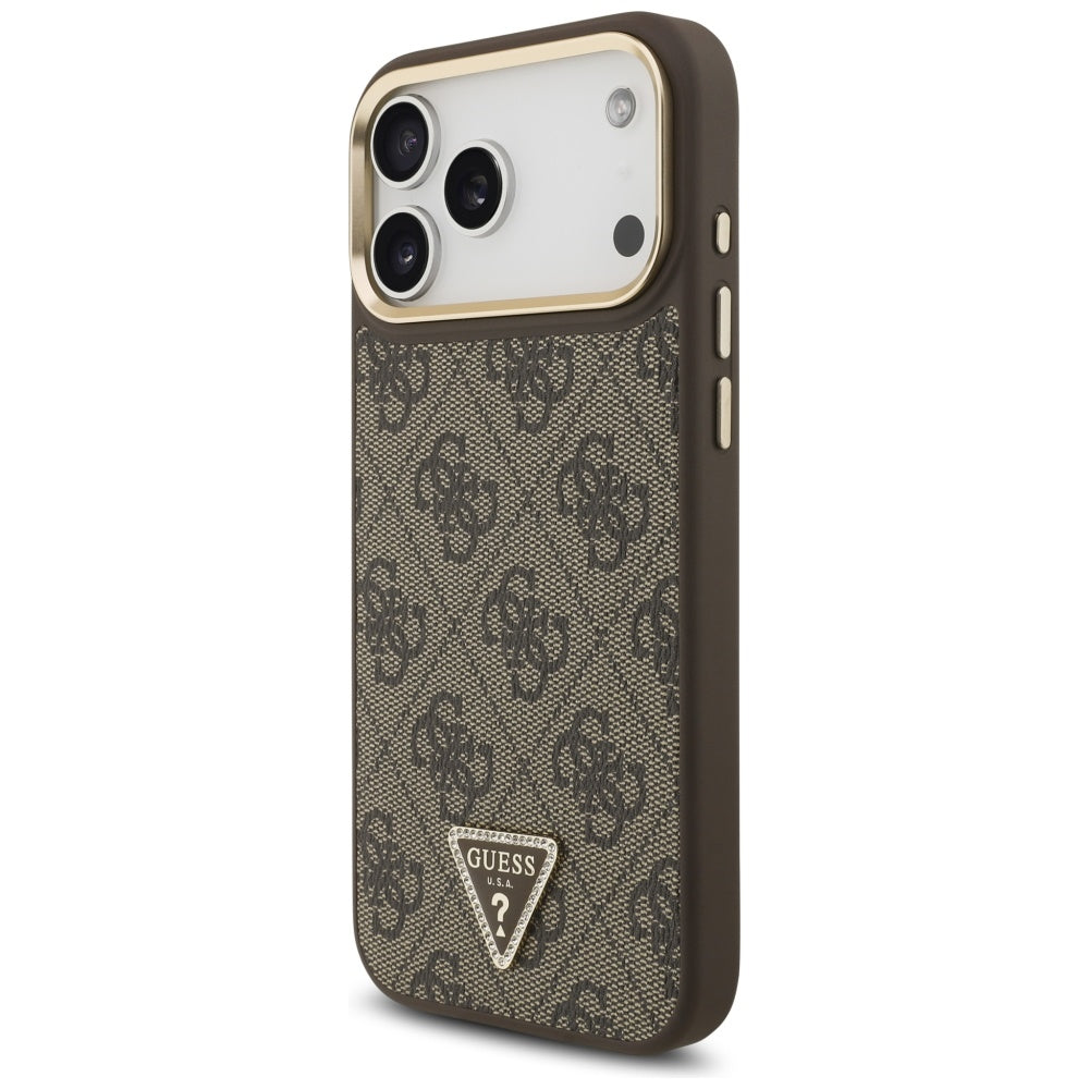 Guess 4G Triangle Logo MagSafe Case for iPhone 17 Pro Max - Brown & Gold