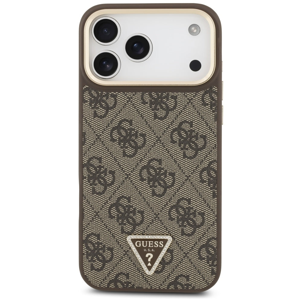 Guess 4G Triangle Logo MagSafe Case for iPhone 17 Pro Max - Brown & Gold