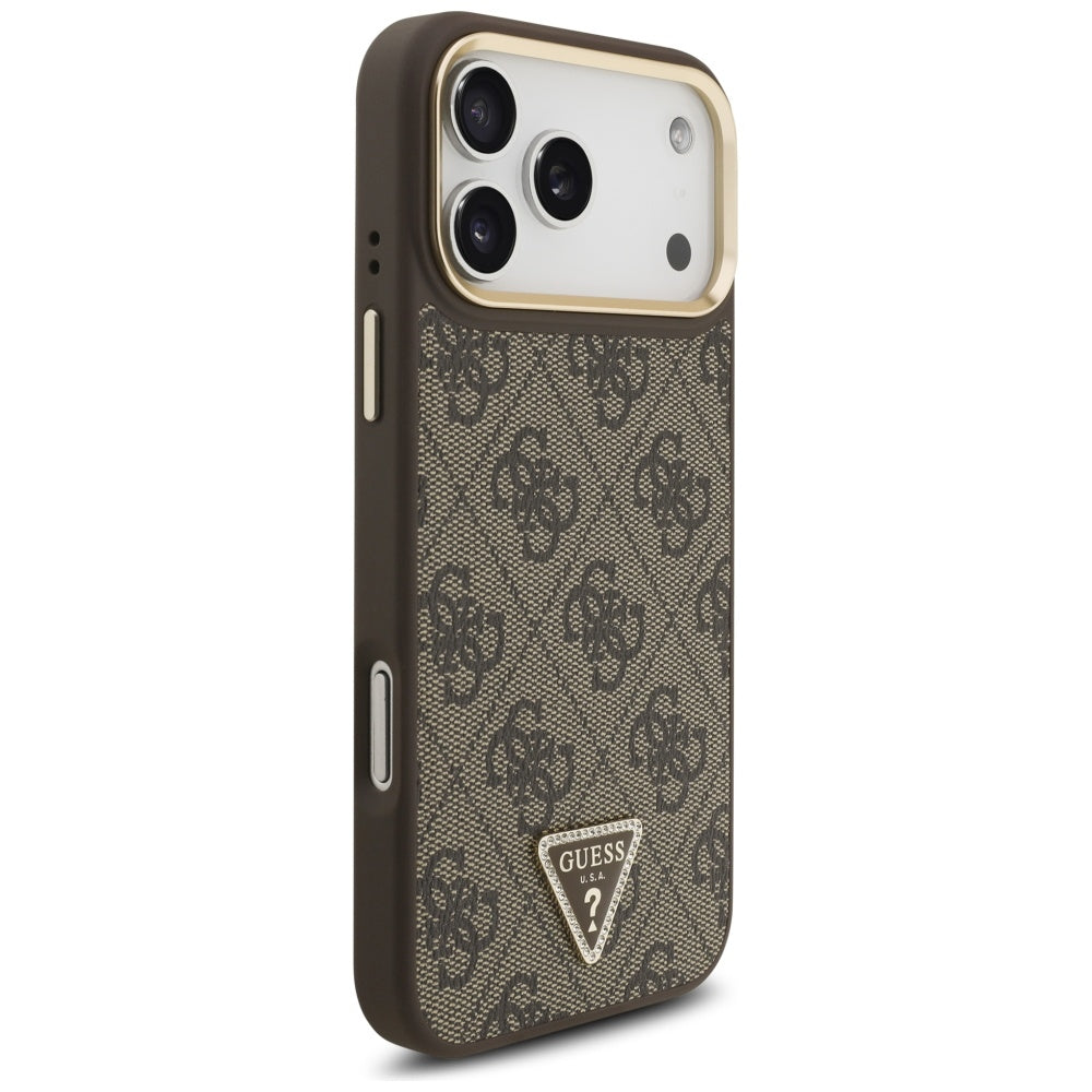 Guess 4G Triangle Logo MagSafe Case for iPhone 17 Pro Max - Brown & Gold