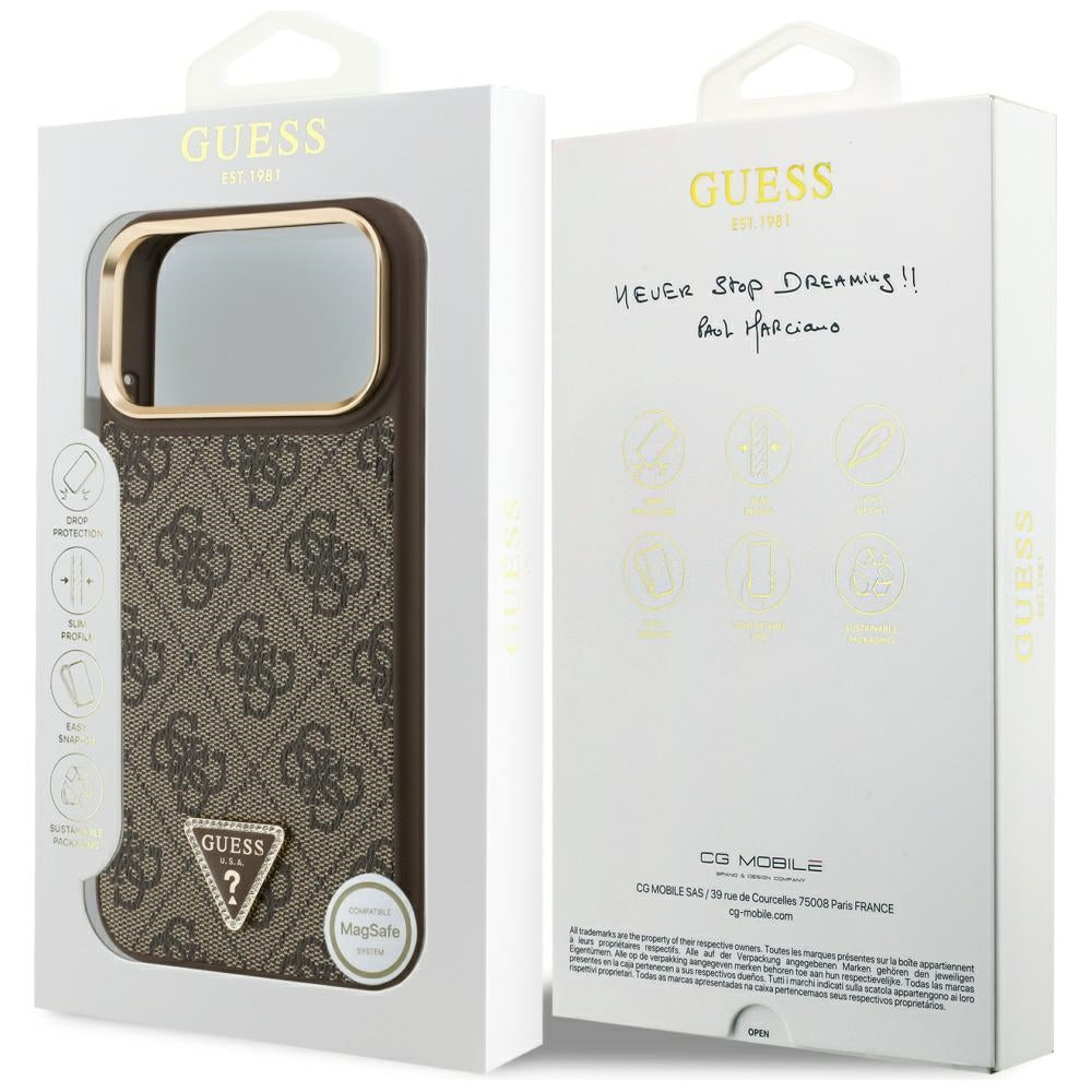 Guess 4G Triangle Logo MagSafe Case for iPhone 17 Pro Max - Brown & Gold
