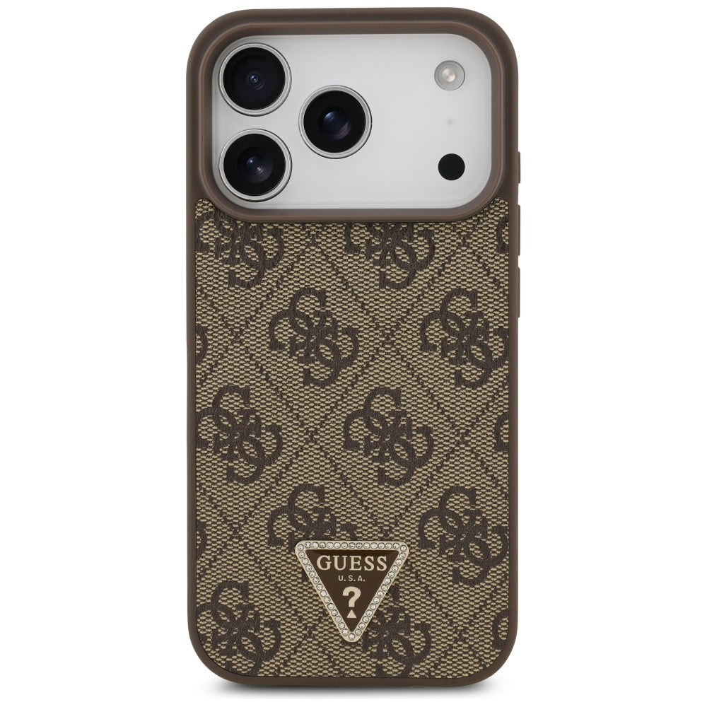 Guess Leather 4G Triangle Strass MagSafe Case for iPhone 17 Pro - Brown