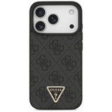 Guess Leather 4G Triangle Strass MagSafe Case for iPhone 17 Pro - Black