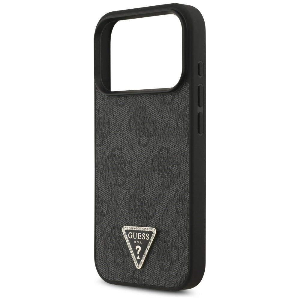 Guess Leather 4G Triangle Strass MagSafe Case for iPhone 17 Pro - Black