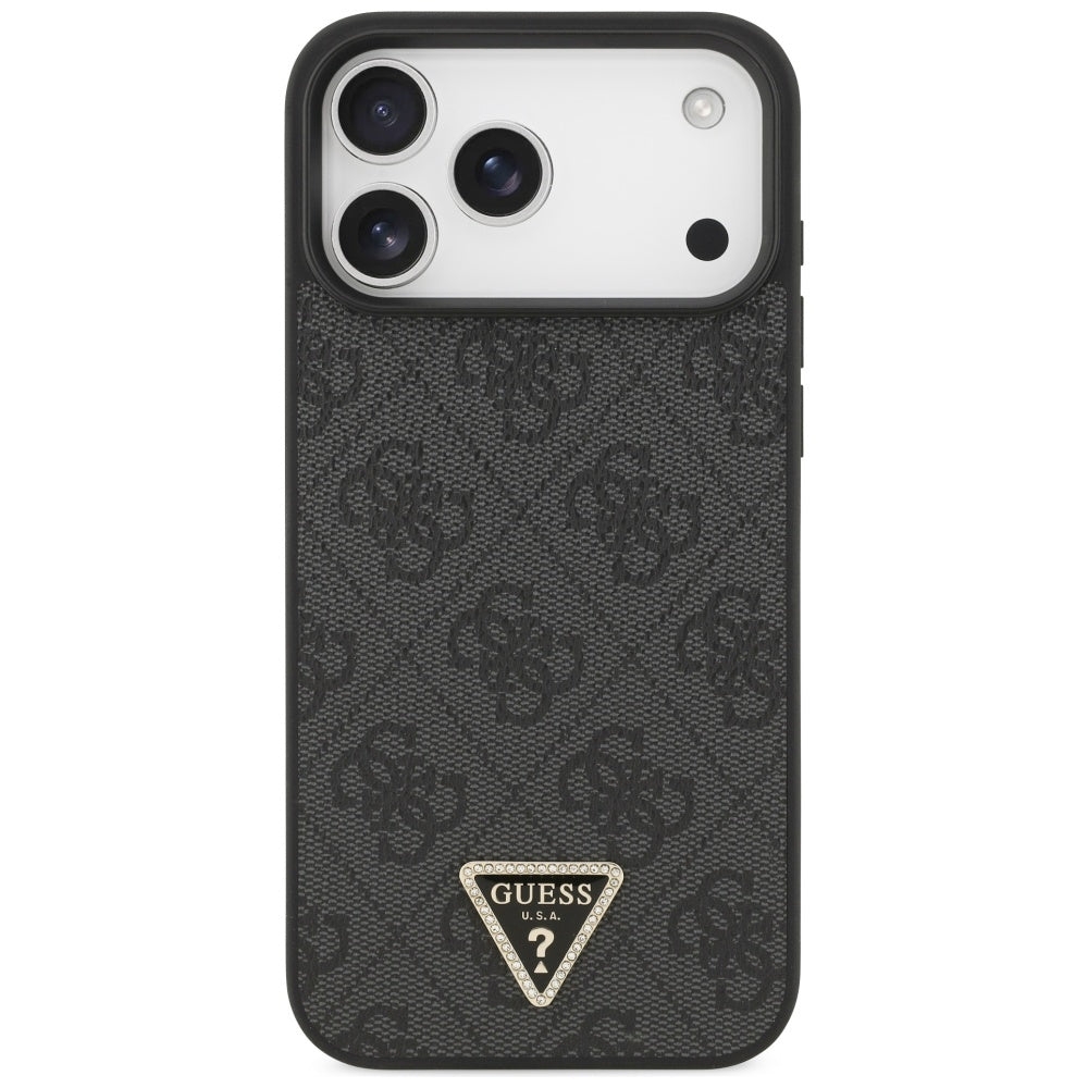 Guess Leather 4G Triangle Strass MagSafe Case for iPhone 17 Pro Max - Black