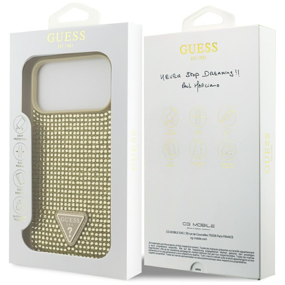 Guess Rhinestone Triangle Logo Case for iPhone 17 Pro Max - Gold