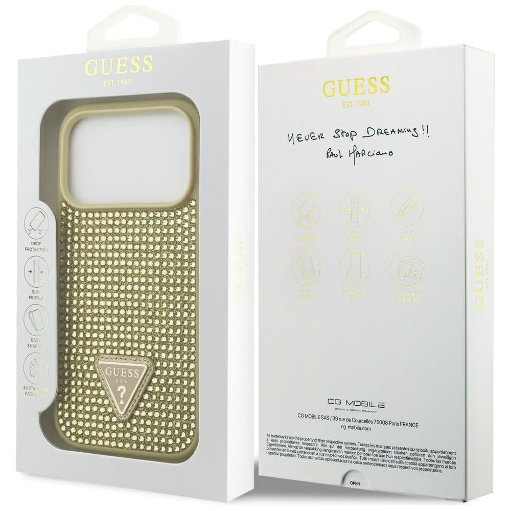 Guess Rhinestone Triangle Logo iPhone 17 Pro Case - Gold
