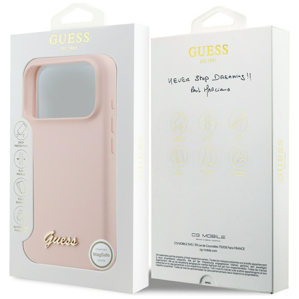 Guess Silicone Script Metal Logo MagSafe Case for iPhone 17 Pro - Pink