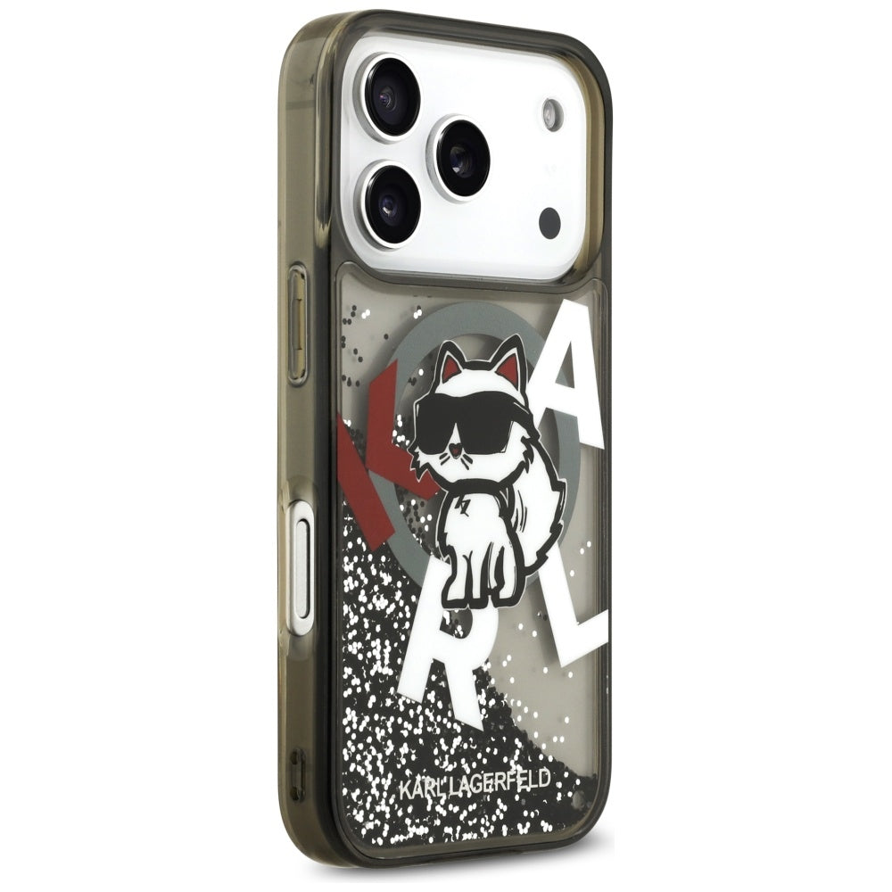 Karl Lagerfeld Liquid Glitter Choupette Logo MagSafe Case for iPhone 17 Pro - Black