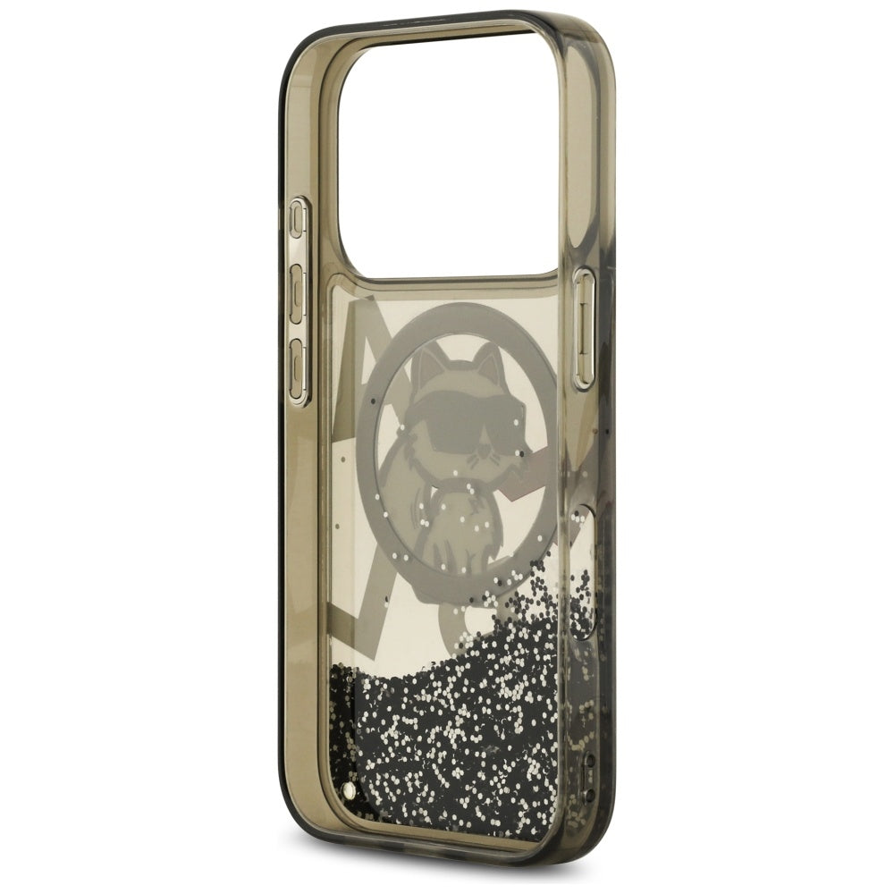 Karl Lagerfeld Liquid Glitter Choupette Logo MagSafe Case for iPhone 17 Pro - Black