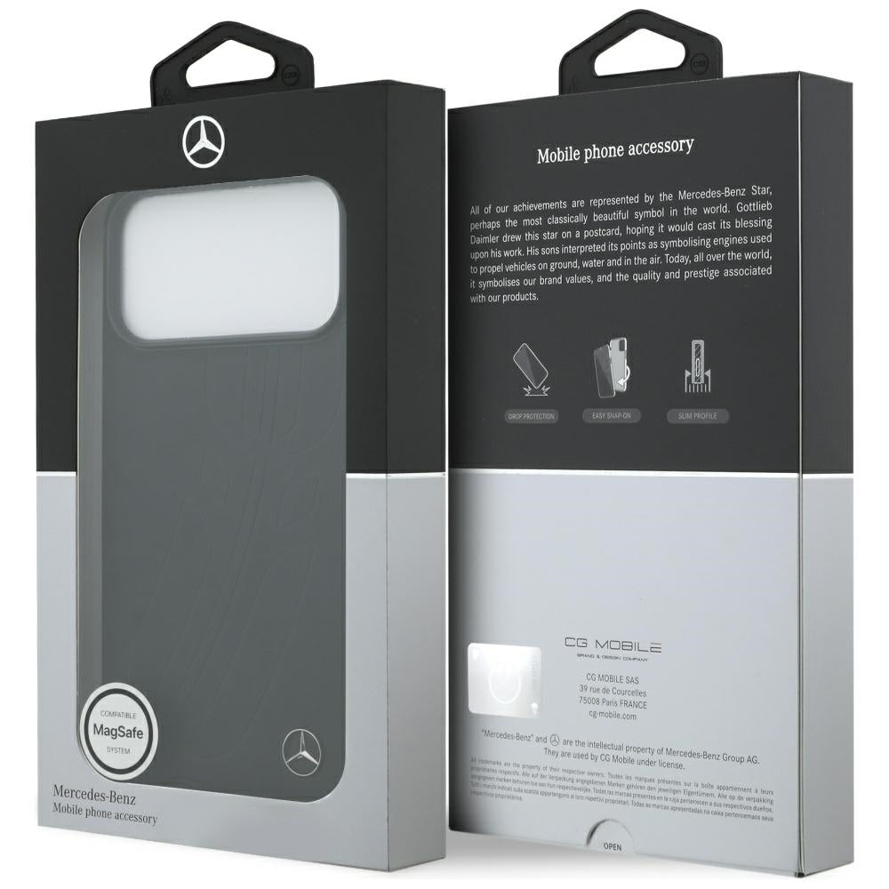 Mercedes Leather Large Laurel Leave MagSafe Case for iPhone 17 Pro Max - Black