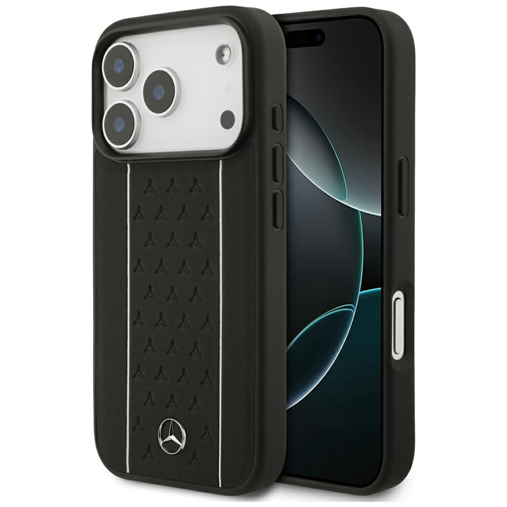 Mercedes Leather Star Pattern Stripes MagSafe Case for iPhone 17 Pro - Black