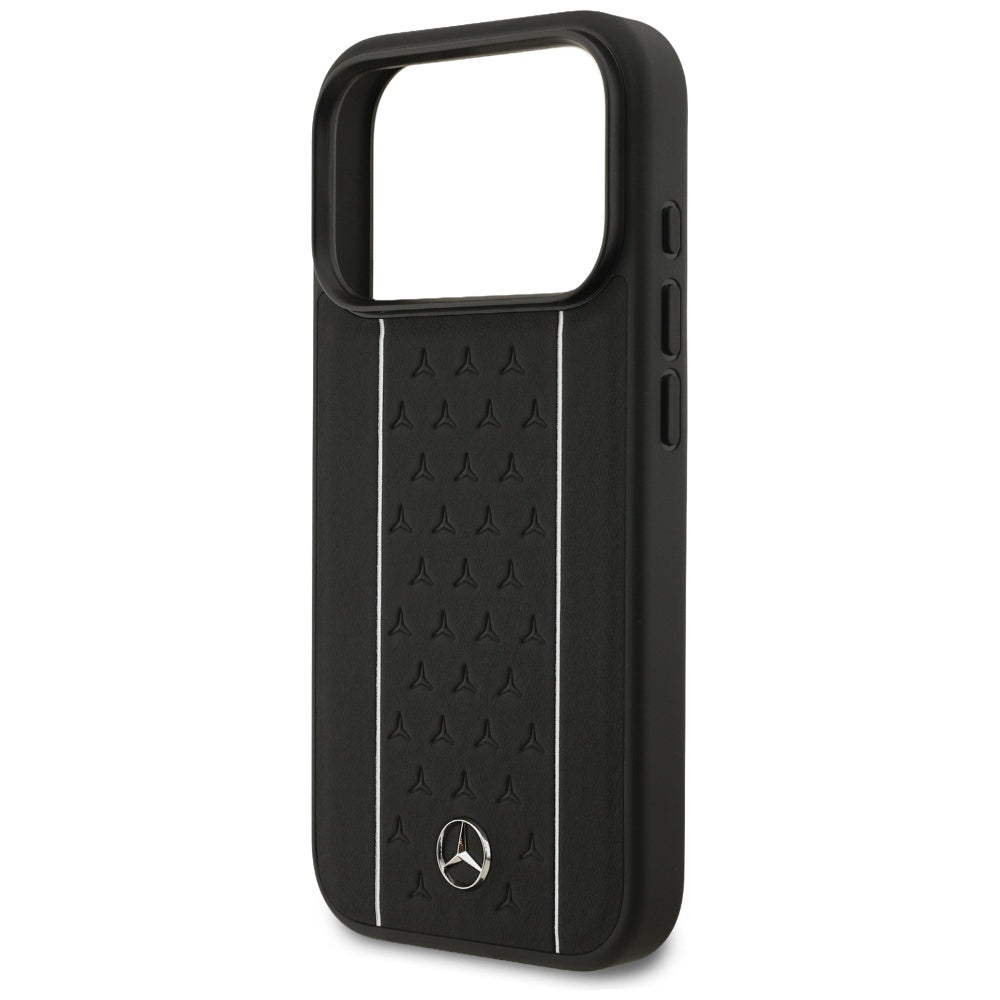 Mercedes Leather Star Pattern Stripes MagSafe Case for iPhone 17 Pro - Black