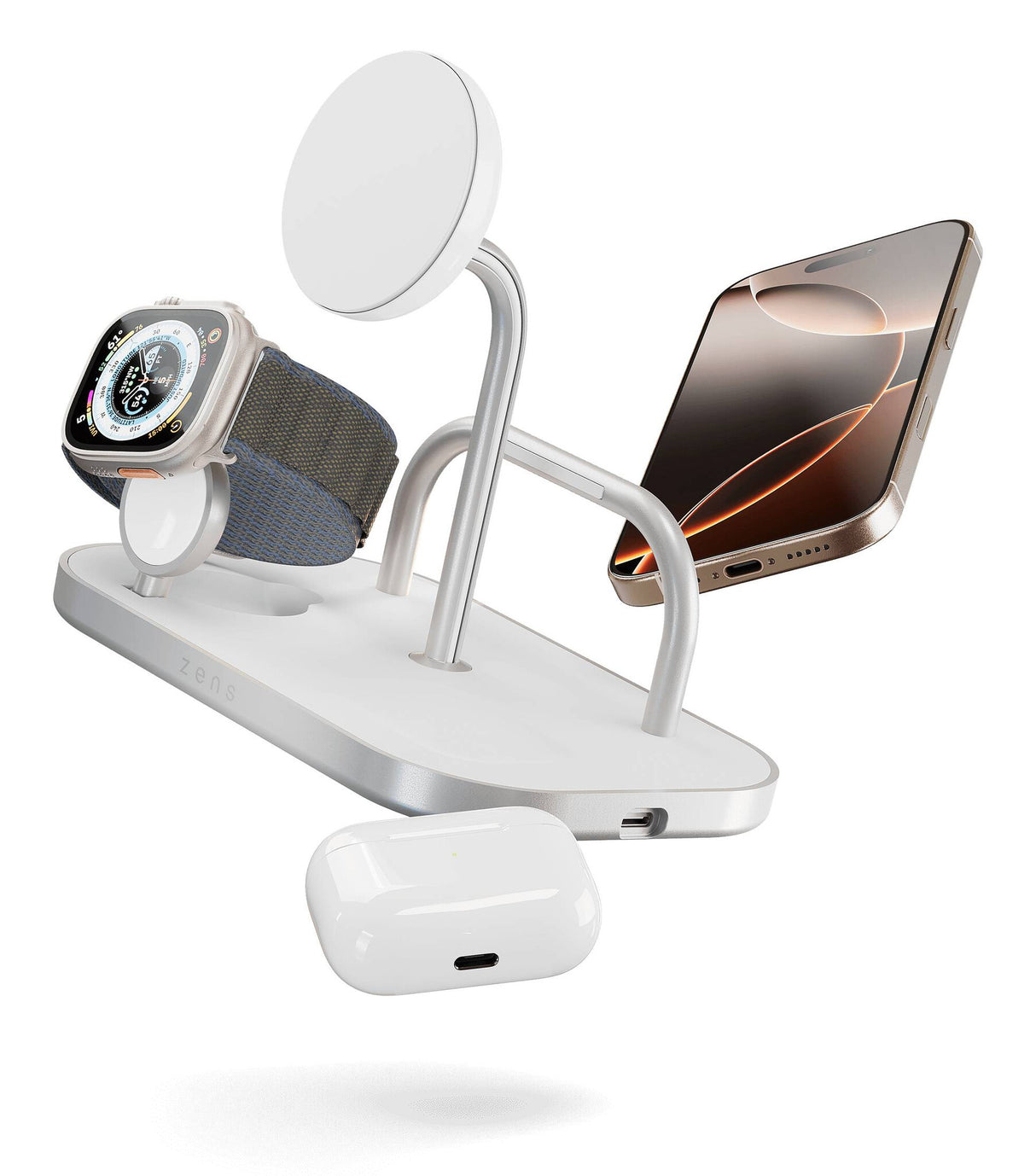 ZENS ZEDC29W/00 oplader til mobil enhed Hovedtelefoner, Smartphone, SmartWatch Sølv, Hvid Vekselstrøm, USB Trådløs opladning Hurtig opladning Indendørs