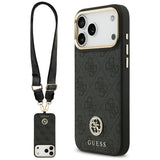Guess 4G Srtass Logo & Big Strap Metal Buttons MagSafe Case til iPhone 17 Pro Max - sort