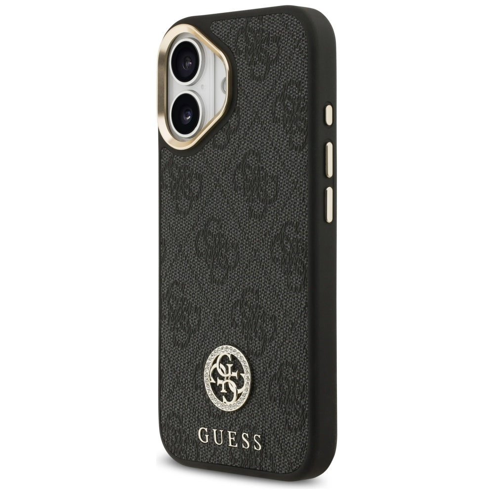 Guess 4G Strass Logo & Big Strap Metal Buttons MagSafe Case til iPhone 17 - sort