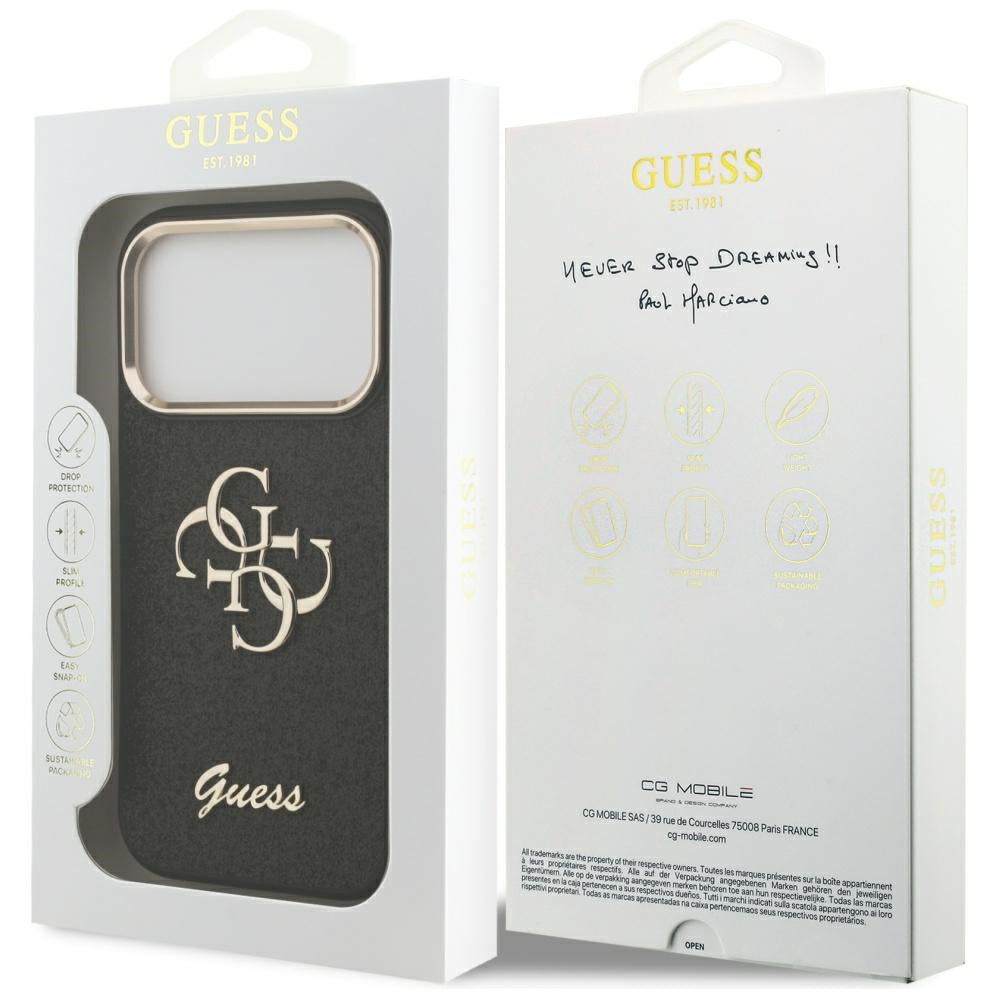 Guess Fixed Glitter Big 4G Metal Frame Case til iPhone 17 Pro - sort