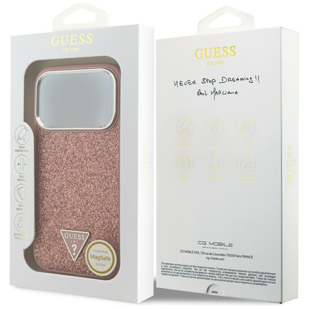 Guess Glitter Triangle Logo MagSafe Case til iPhone 17 Pro - Pink