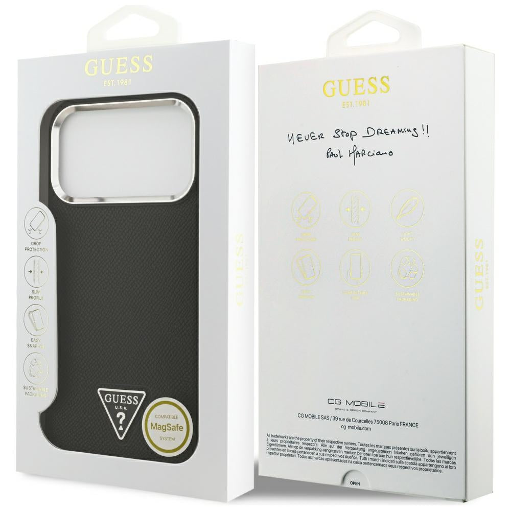 Guess Grained Triangle Logo MagSafe-fodral til iPhone 17 Pro Max - sort