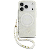 Guess IML Flowers Electro Pearl Strap MagSafe Case for iPhone 17 Pro - White