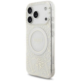 Guess IML Flowers Electro Pearl Strap MagSafe Case for iPhone 17 Pro - White