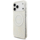 Guess IML Flowers Electro Pearl Strap MagSafe Case til iPhone 17 Pro Max - Hvid
