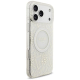 Guess IML Flowers Electro Pearl Strap MagSafe Case til iPhone 17 Pro Max - Hvid