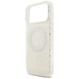 Guess IML Flowers Electro Pearl Strap MagSafe Case til iPhone 17 Pro Max - Hvid