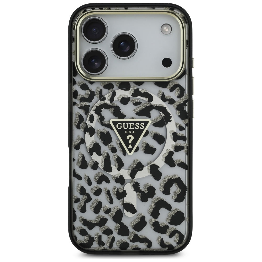 Guess Leopard Glitter MagSafe Case for iPhone 17 Pro - Black