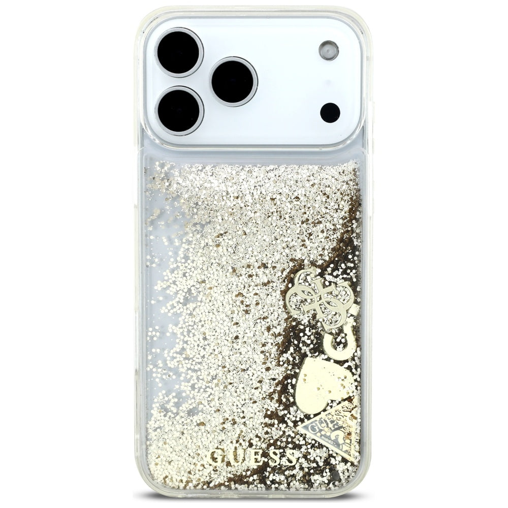 Guess Liq. Glitter 4 Charms Case til iPhone 17 Pro - Guld