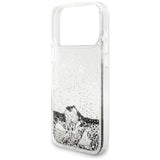 Guess Liq-foder. Glitter Charms til iPhone 17 Pro Max - sølv