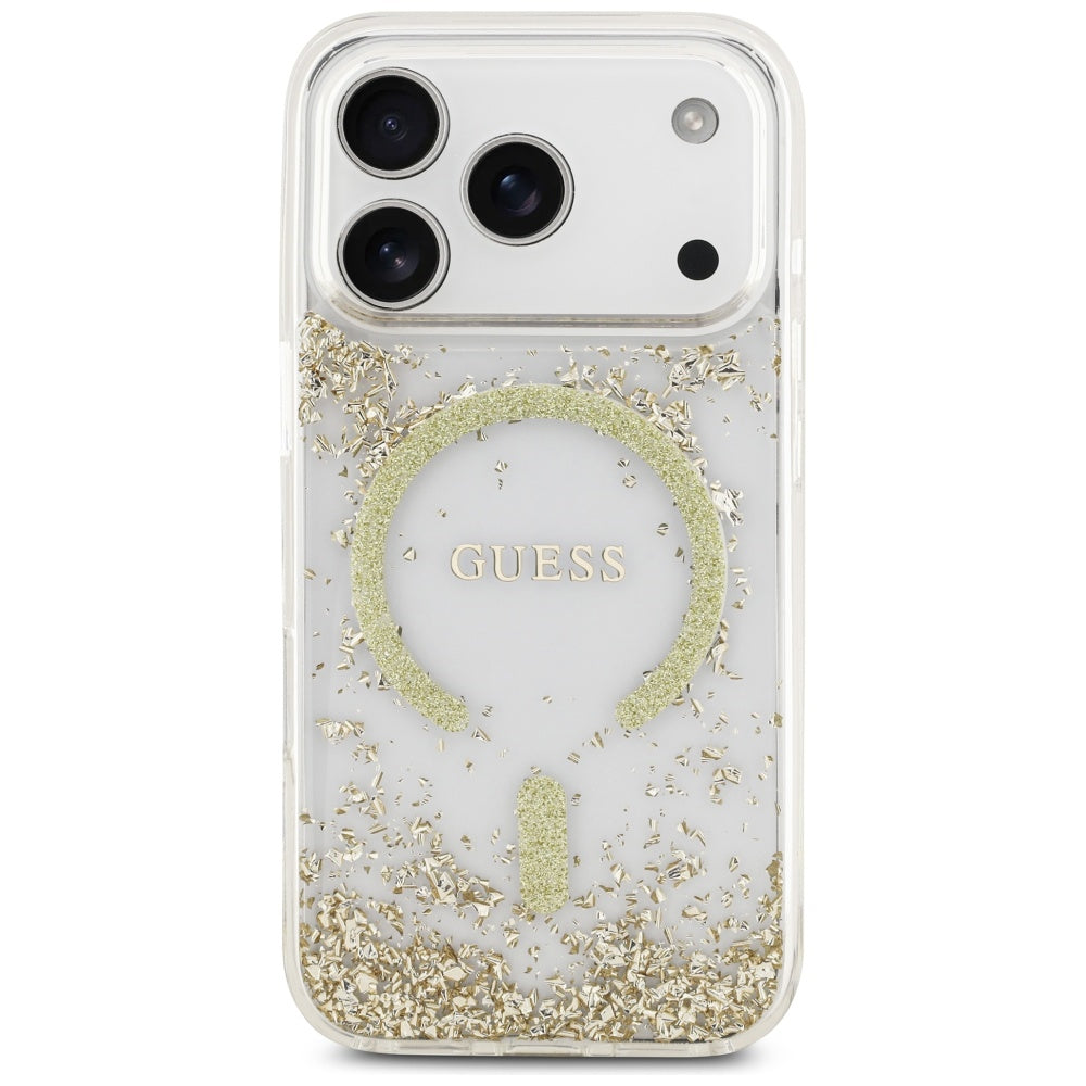 Guess Resin Bottom Glitter MagSafe Case til iPhone 17 Pro - Guld