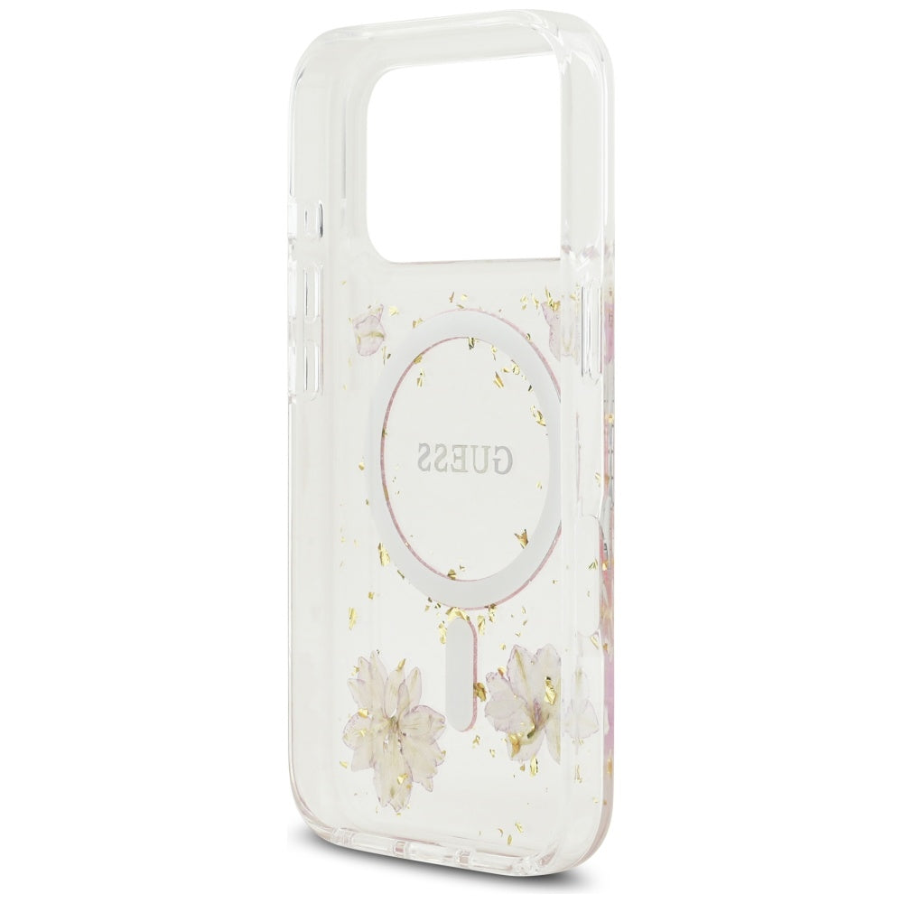 Guess Resin Flowers Glitter MagSafe Case til iPhone 17 Pro - Pink