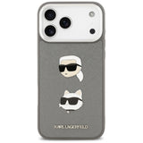 Karl Lagerfeld FW Grained Karl & Choupette Heads Pins & Logo iPhone 17 Pro Max Case - Gray