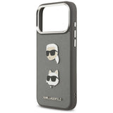 Karl Lagerfeld FW Grained Karl & Choupette Heads Pins & Logo iPhone 17 Pro Max Case - Gray