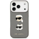 Karl Lagerfeld FW Grained Karl & Choupette Heads Pins & Logo iPhone 17 Pro Case - Gray