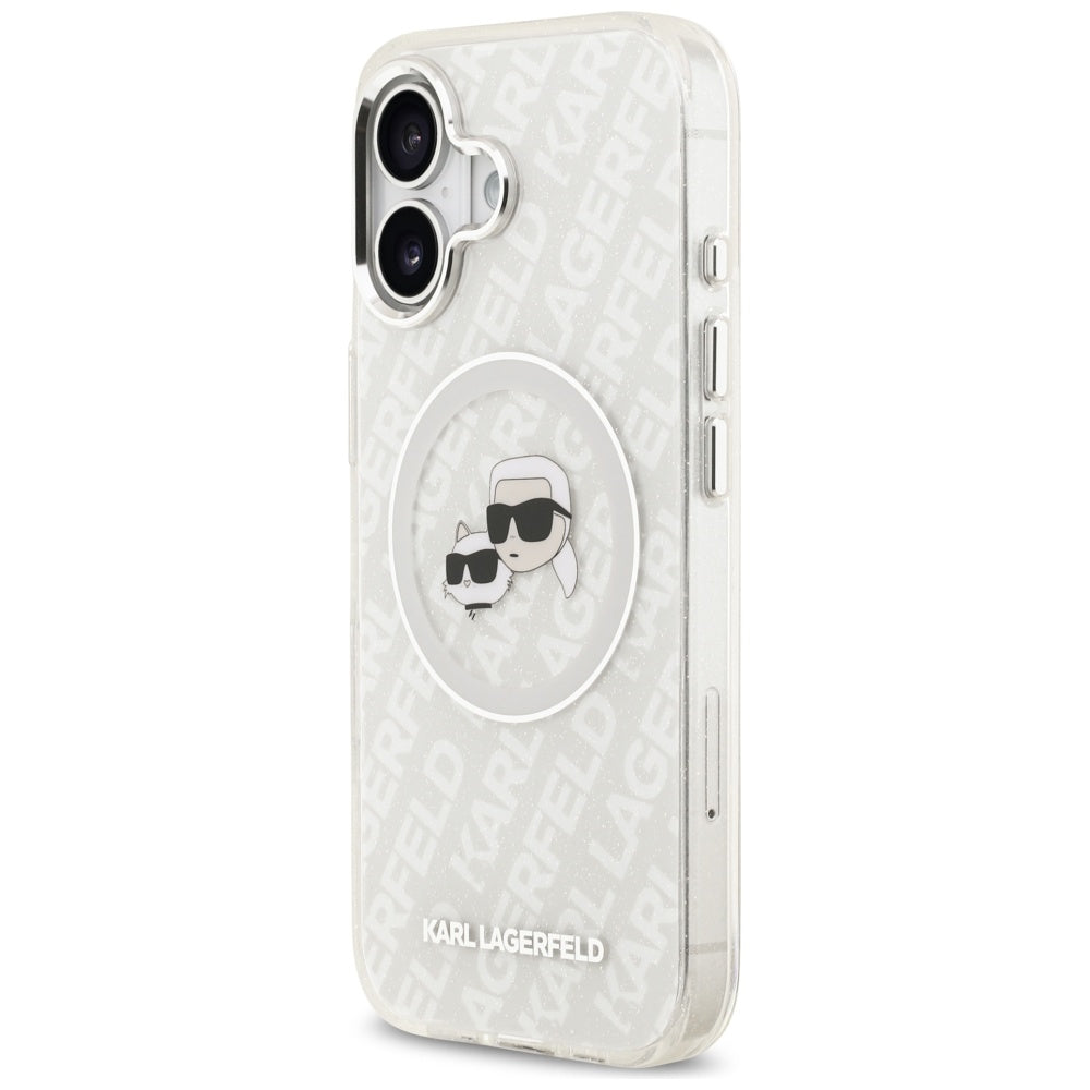 Karl Lagerfeld IML Glitter Karl & Choupette Heads Logo MagSafe iPhone 17 Case - Gray