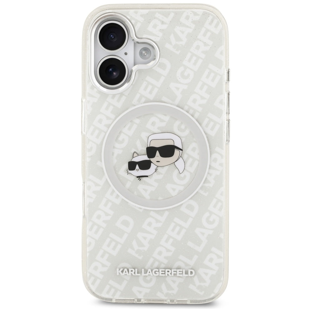Karl Lagerfeld IML Glitter Karl & Choupette Heads Logo MagSafe iPhone 17 Case - Gray