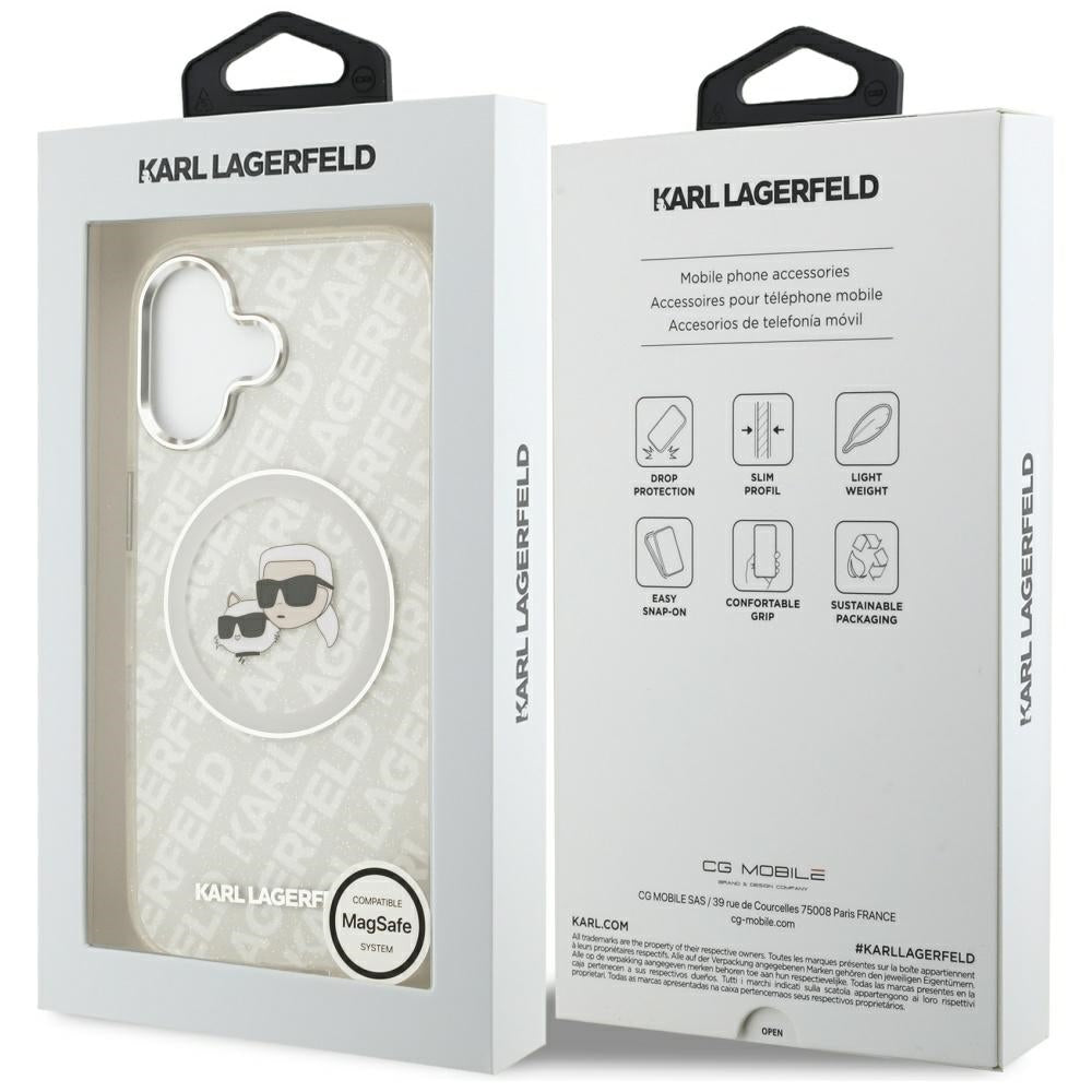 Karl Lagerfeld IML Glitter Karl & Choupette Heads Logo MagSafe iPhone 17 Case - Gray